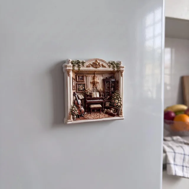 Resin Relief Fridge Magnet, Miniature Music Room Decor with Piano and Violin — product photo 11