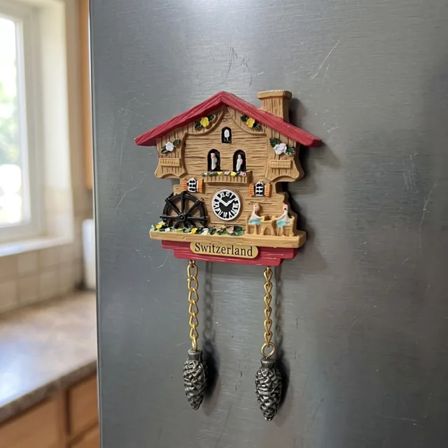 Cuckoo Clock Fridge Magnet: 3D Resin Chalet Souvenir With Hanging Cones — product photo 9