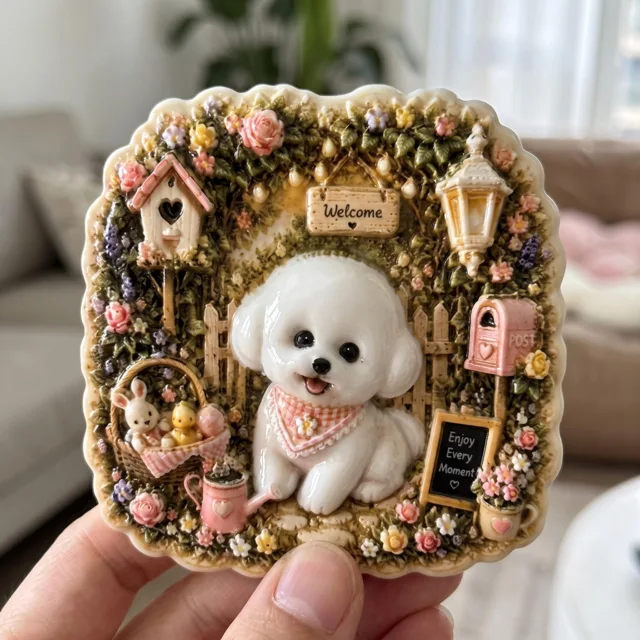 3D Resin Puppy Fridge Magnet: Cottage Garden Decor — product photo 1