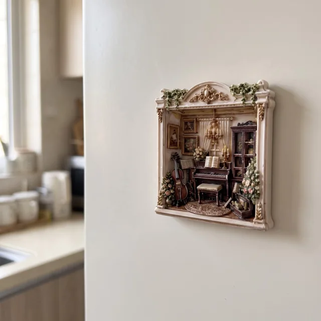 Resin Relief Fridge Magnet, Miniature Music Room Decor with Piano and Violin — product photo 9