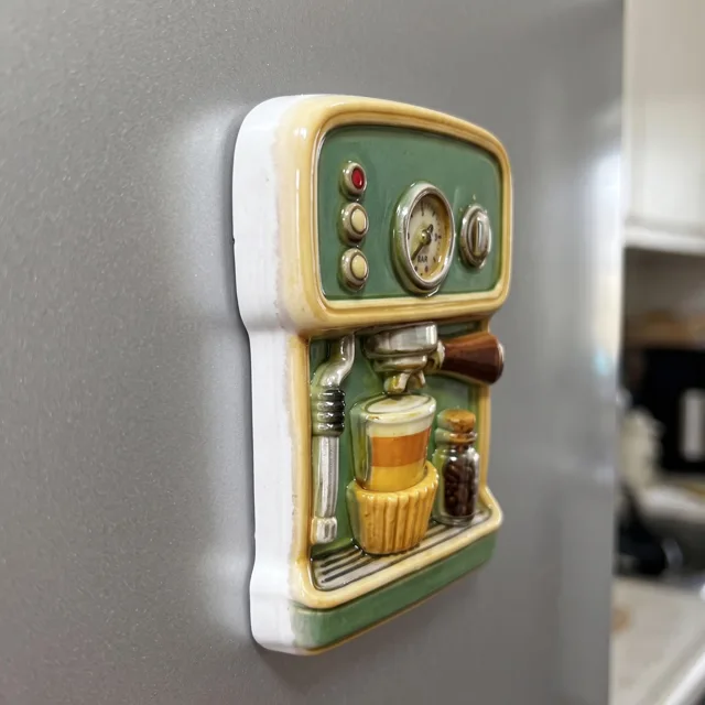 Refrigerator Magnet: Retro Green Espresso Machine 3D Sculpted Kitchen Decor — product photo 7