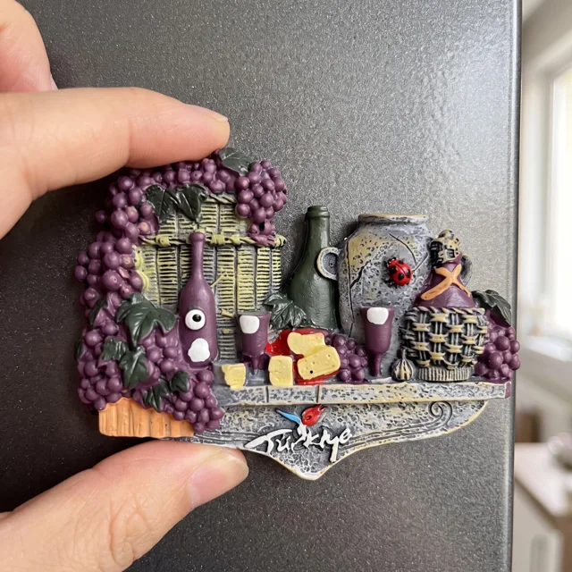 Refrigerator Magnet: Hand Painted Resin 3D Wine and Grapes Decor — product photo 7