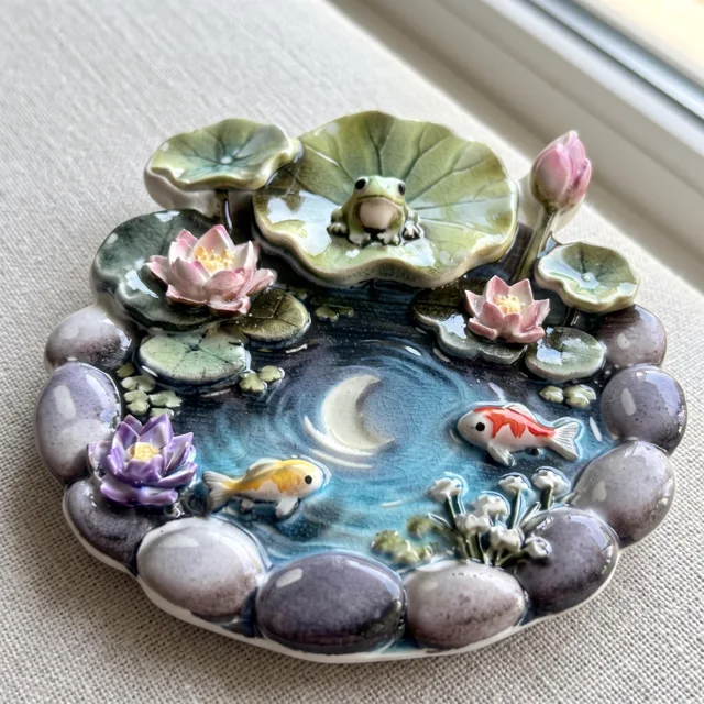 3D Relief Fridge Magnet, Pond Scene with Frog, Lotus and Goldfish — product photo 7