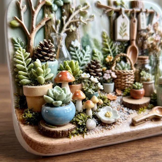 Botanical Refrigerator Magnet: 3D Relief Resin Succulent Garden Scene Decor — product photo 2