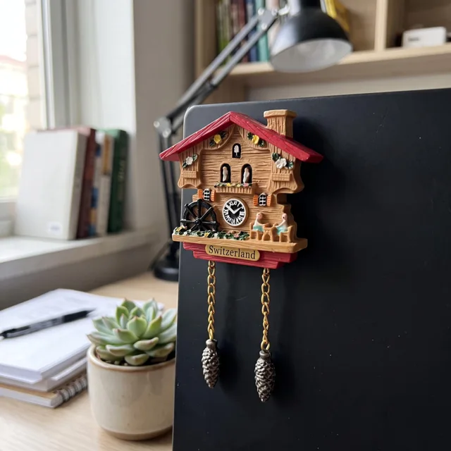 Cuckoo Clock Fridge Magnet: 3D Resin Chalet Souvenir With Hanging Cones — product photo 5