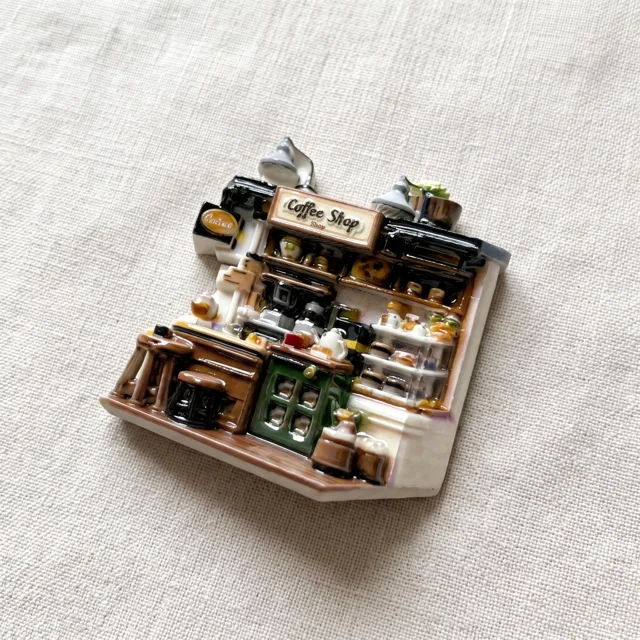 Miniature Resin Coffee Shop Fridge Magnet, Detailed Relief Kitchen Decor — product photo 5