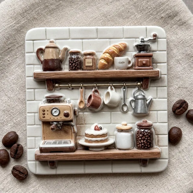 Fridge Magnet, 3D Coffee Shop Shelf Scene, Raised Resin Kitchen Decor — product photo 5