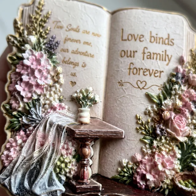 3D Book Refrigerator Magnet: Embossed Resin Floral Plaque With Family Quote — product photo 2