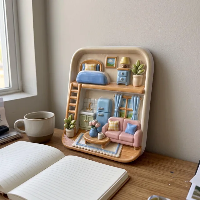 Fridge Magnet Miniature Room Scene With Cozy Home Decor and Plants — product photo 8