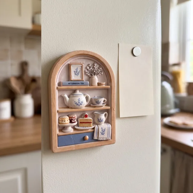 Miniature Tea Shelf Fridge Magnet, Resin Relief Kitchen Decor — product photo 5