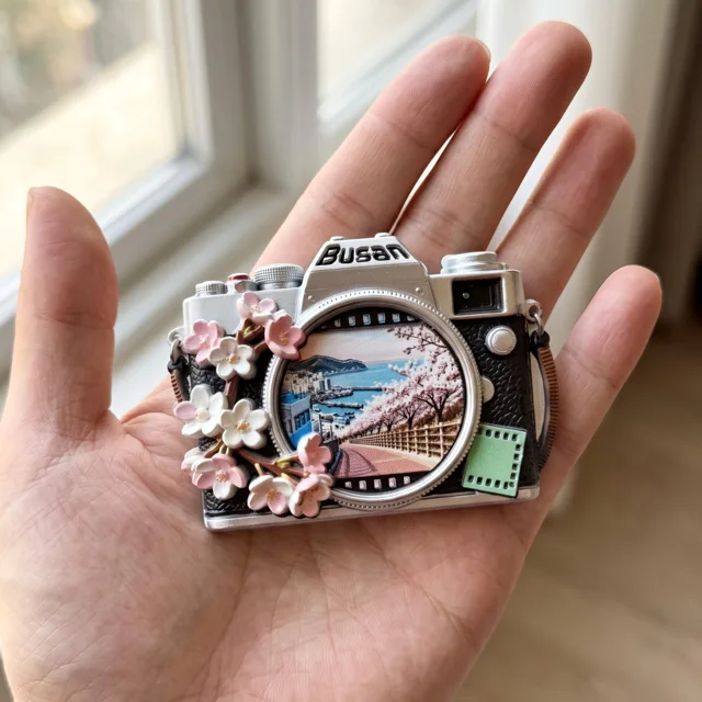 Camera Refrigerator Magnet: 3D Resin Cherry Blossom Travel Souvenir — product photo 2