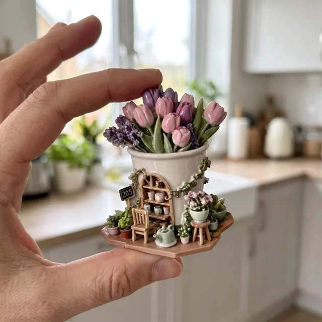 Resin Flower Shop Fridge Magnet, 3D Floral Miniature Decor — product photo 4