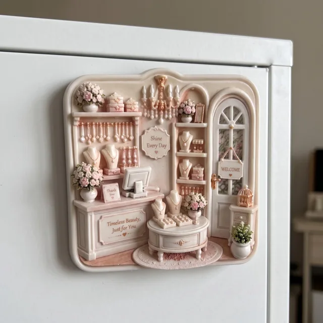 Miniature Room Magnet, Victorian Floral Decor With Arched Door — product photo 9