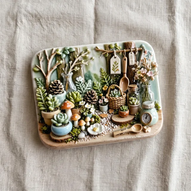 Botanical Refrigerator Magnet: 3D Relief Resin Succulent Garden Scene Decor — product photo 9