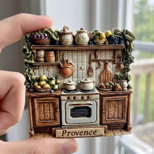 Refrigerator Magnet, Resin Rustic Kitchen Scene With Provence Plaque — product photo 1