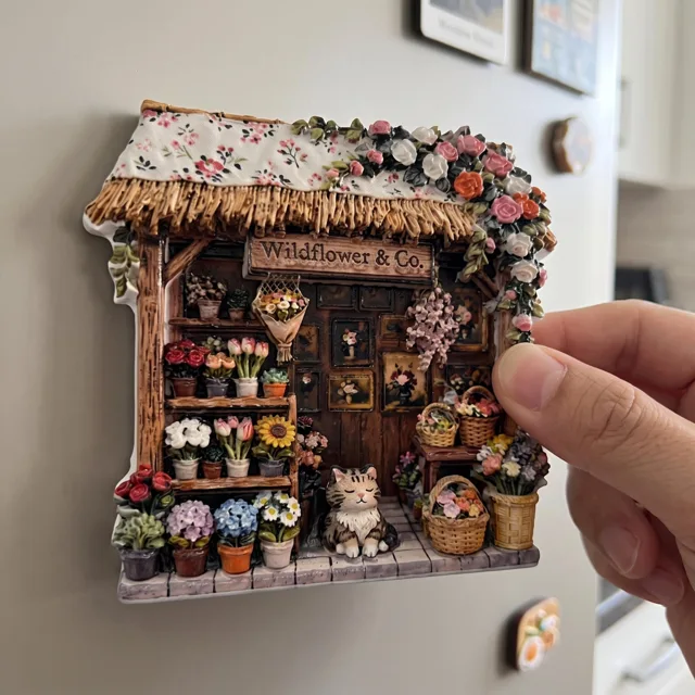 3D Fridge Magnet: Floral Shop Scene, Resin Relief Decor — product photo 8