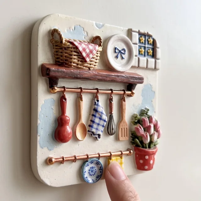 Kitchen Fridge Magnet: Raised Utensil and Tulip Resin Decor — product photo 6