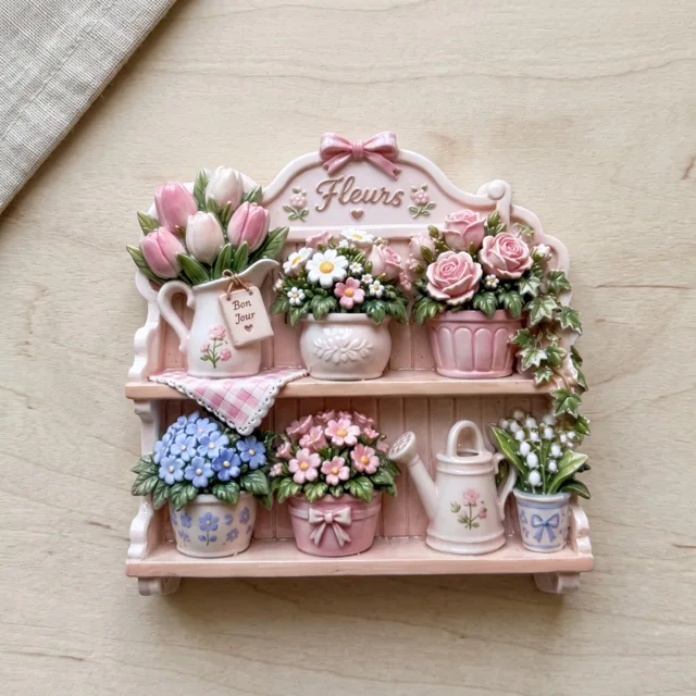 Refrigerator Magnet, Resin Flower Pot Shelf Garden Scene — product photo 5