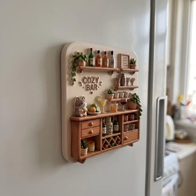 Bar Scene Fridge Magnet, 3D Resin Miniature Beverage Shelf Decor — product photo 8