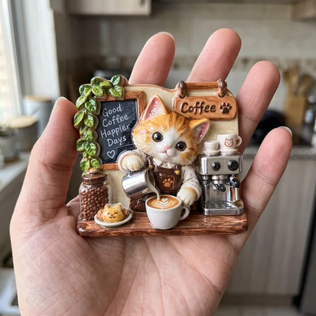 Fridge Magnet: Resin Cat Coffee Shop Kitchen Decor — product photo 3