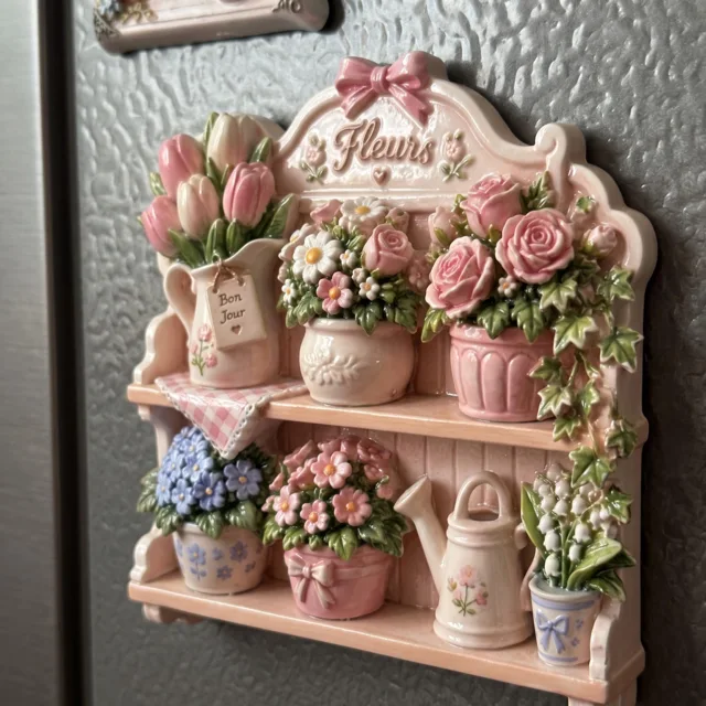 Refrigerator Magnet, Resin Flower Pot Shelf Garden Scene — product photo 3
