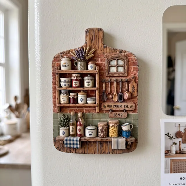 Refrigerator Magnet: 3D Embossed Resin Vintage Pantry Cutting Board Decor — product photo 1