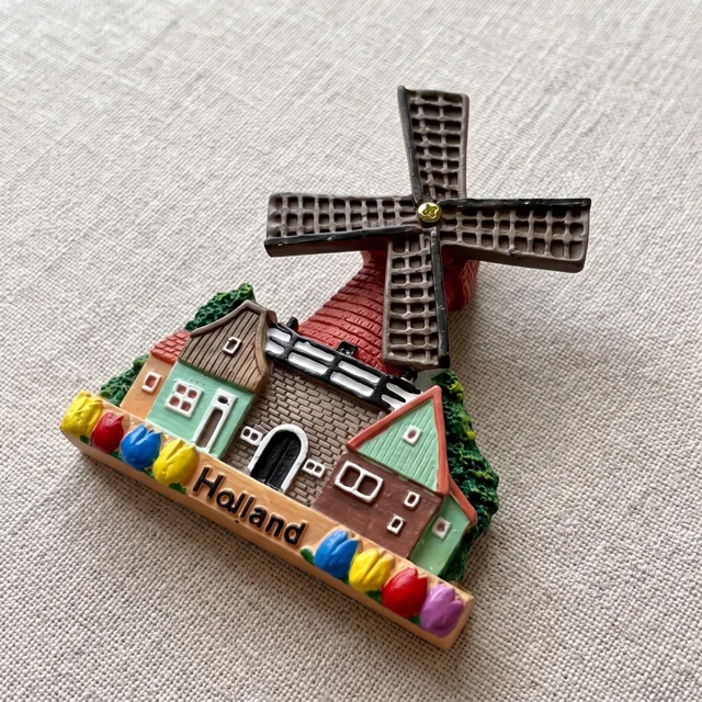 Rotating Windmill Fridge Magnet, Resin Holland Souvenir With Colorful Tulips — product photo 9