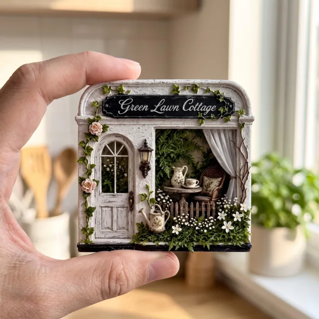 Refrigerator Magnet: 3D Vintage Cottage Door Scene — product photo 1