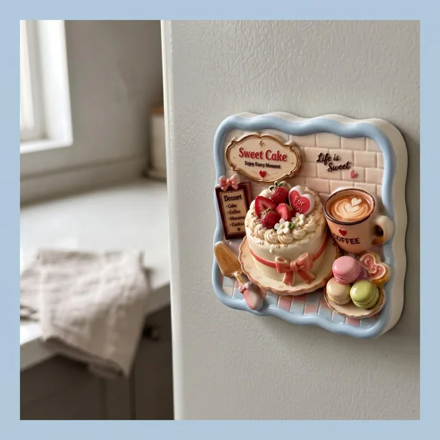 Cake Fridge Magnet: 3D Resin Dessert Coffee Kitchen Decor — product photo 4