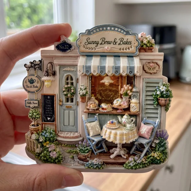 Refrigerator Magnet, 3D Tea Shop Bakery Scene Resin Decor — product photo 3