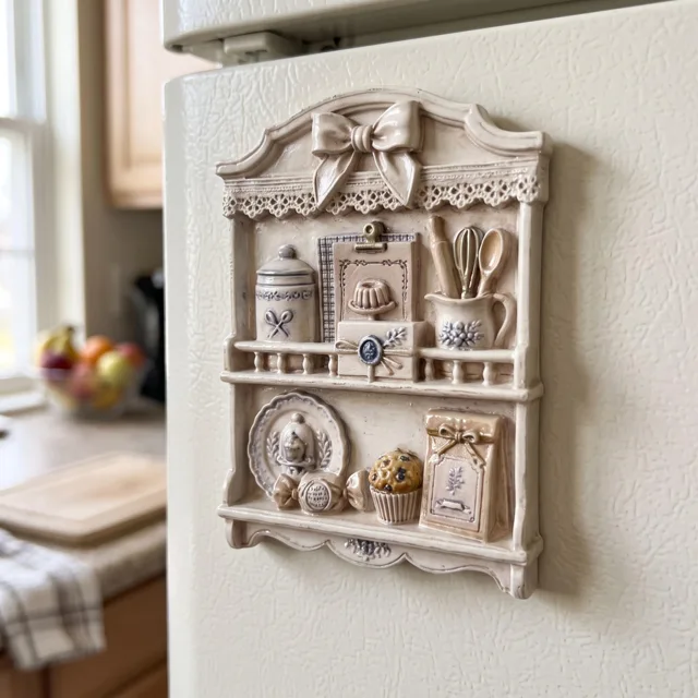 3D Kitchen Hutch Refrigerator Magnet: Resin Miniature Baking Cabinet Decor — product photo 12
