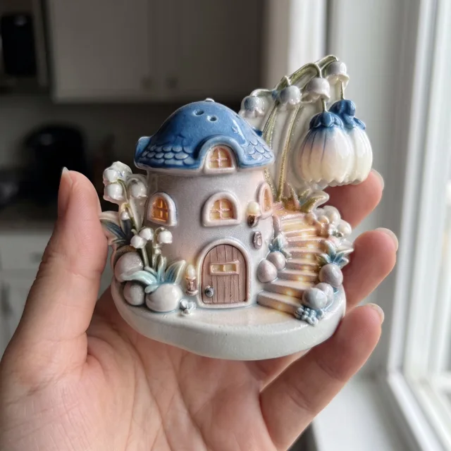 Resin Cottage House Magnet, Blue Roof Fairy Garden Decor — product photo 1