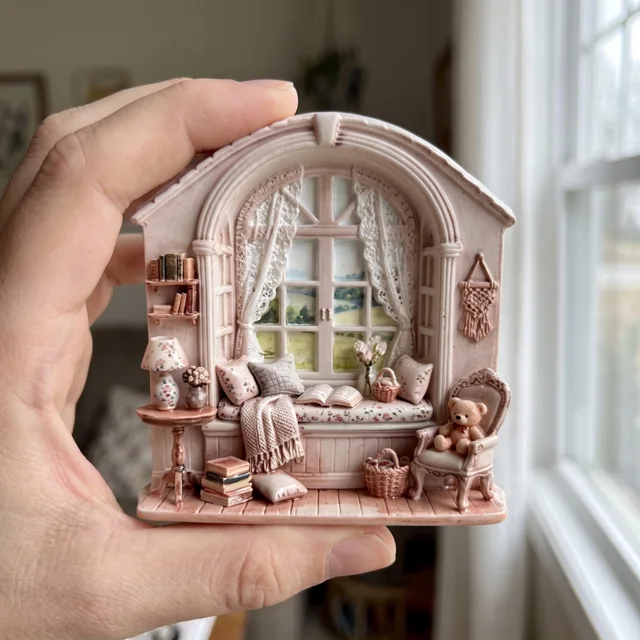 Refrigerator Magnet: 3D Cozy Window Reading Nook Miniature Relief Decor — product photo 10