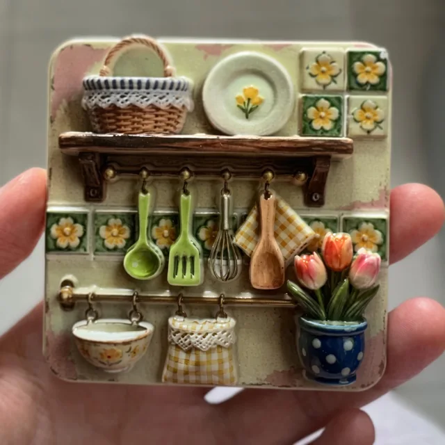 Kitchen Shelf with Floral Details 3D Resin Relief Fridge Magnet — product photo 2