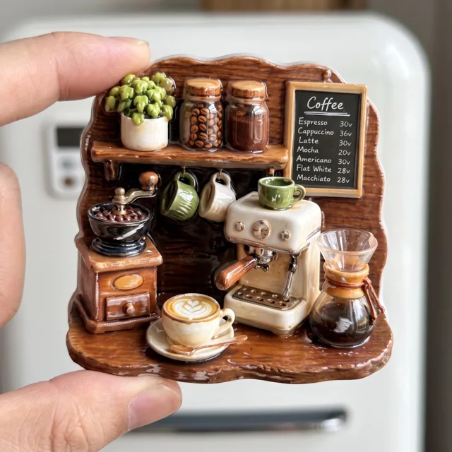 Resin Coffee Shop Refrigerator Magnet, Miniature Café Relief Decor — product photo 1