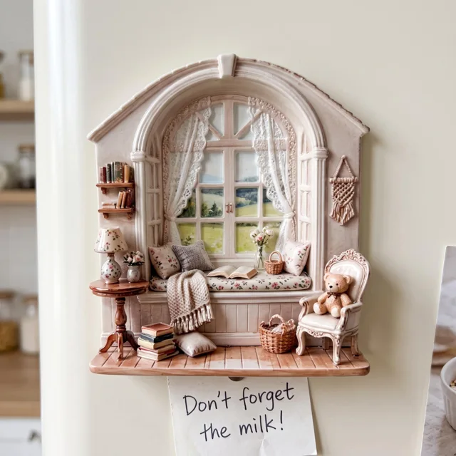 Refrigerator Magnet: 3D Cozy Window Reading Nook Miniature Relief Decor — product photo 4