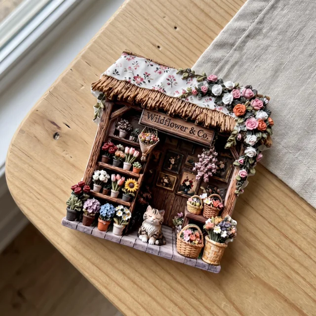 3D Fridge Magnet: Floral Shop Scene, Resin Relief Decor — product photo 5