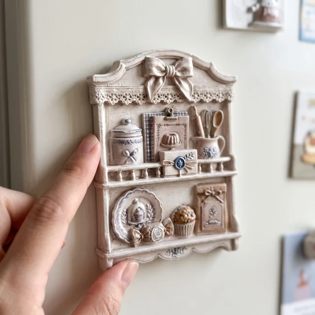 3D Kitchen Hutch Refrigerator Magnet: Resin Miniature Baking Cabinet Decor — product photo 14