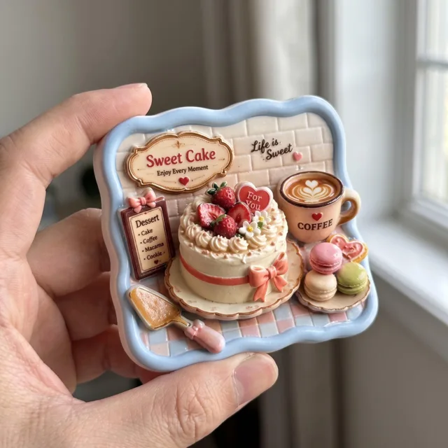 Cake Fridge Magnet: 3D Resin Dessert Coffee Kitchen Decor — product photo 1