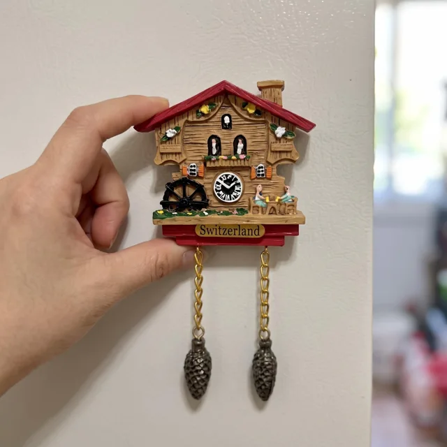 Cuckoo Clock Fridge Magnet: 3D Resin Chalet Souvenir With Hanging Cones — product photo 7