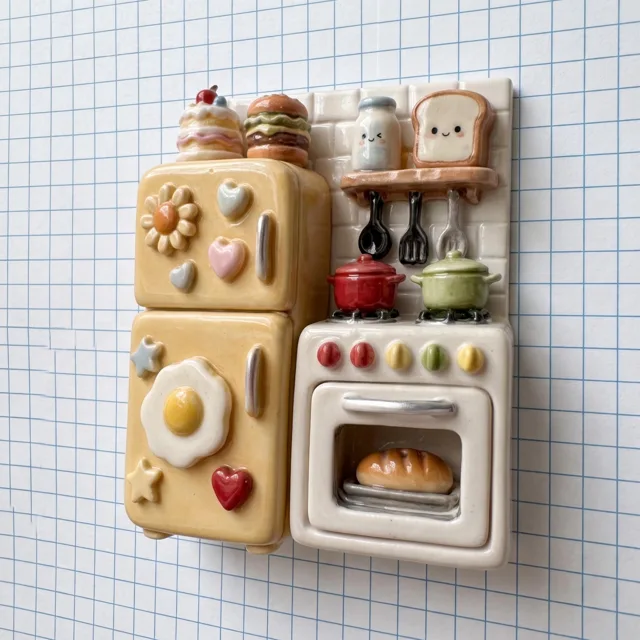 Kitchen Fridge Magnet: Raised Miniature Stove and Refrigerator Scene — product photo 8
