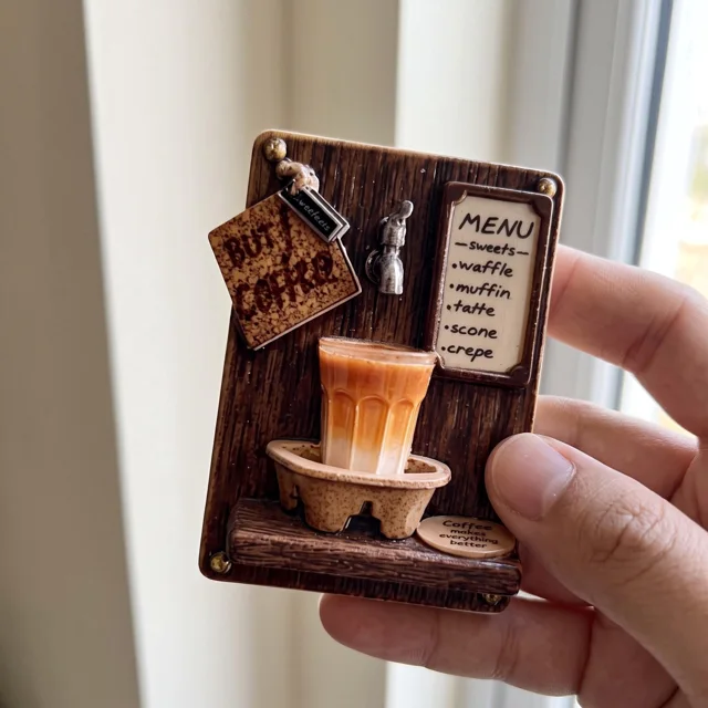 Coffee Shop Wooden Fridge Magnet, Mini Cafe Menu Decor — product photo 7
