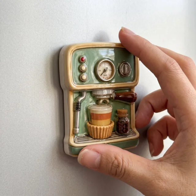 Refrigerator Magnet: Retro Green Espresso Machine 3D Sculpted Kitchen Decor — product photo 6