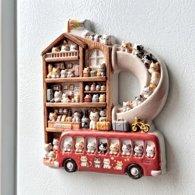 3D Cat Bus Fridge Magnet, Resin Miniature Shelf Scene Decor — product photo 10