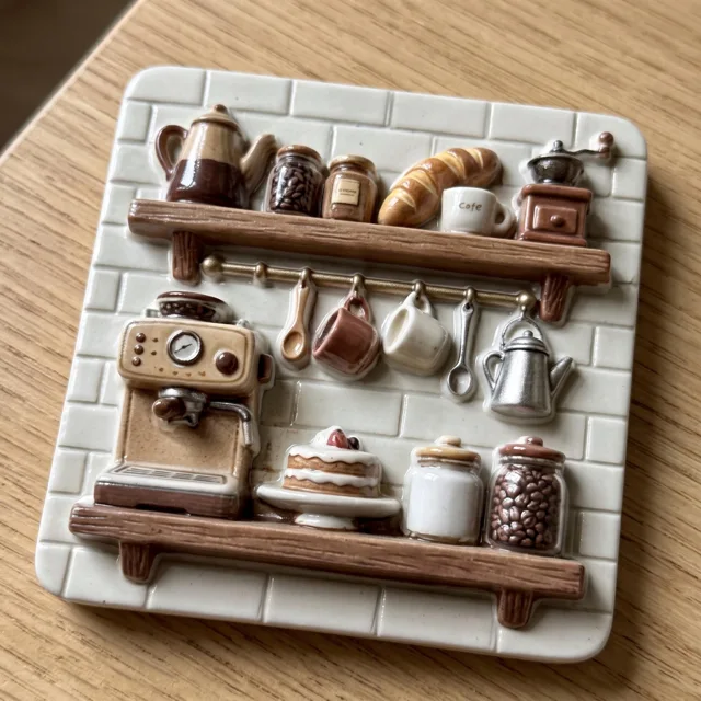 Fridge Magnet, 3D Coffee Shop Shelf Scene, Raised Resin Kitchen Decor — product photo 6