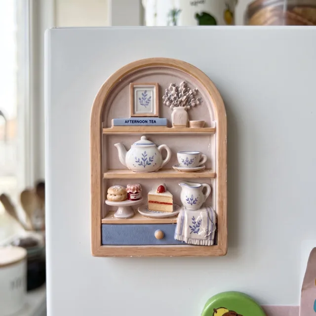 Miniature Tea Shelf Fridge Magnet, Resin Relief Kitchen Decor — product photo 8