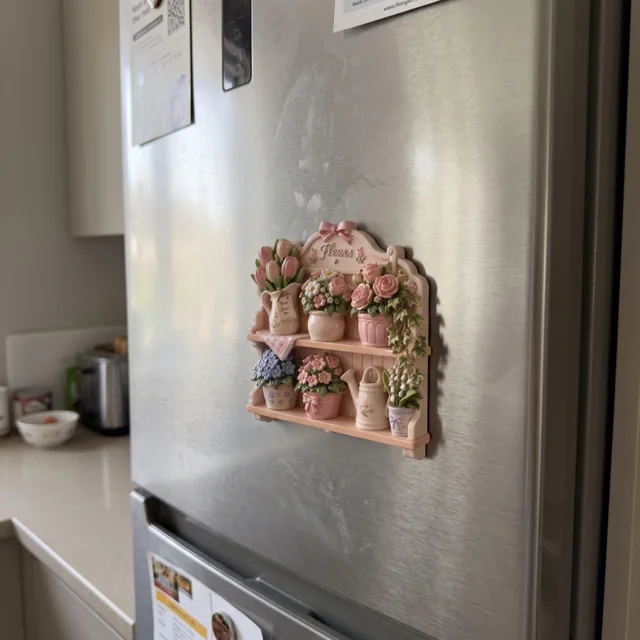 Refrigerator Magnet, Resin Flower Pot Shelf Garden Scene — product photo 6