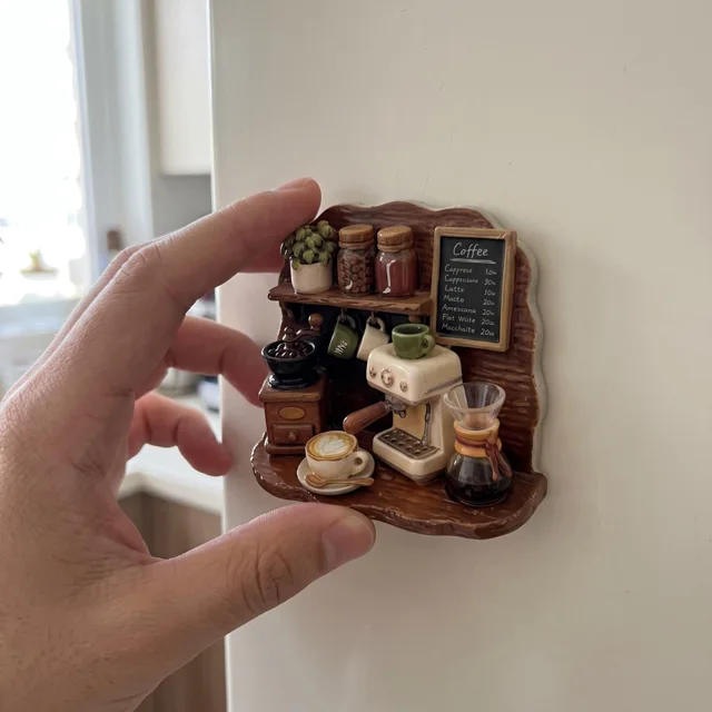 Resin Coffee Shop Refrigerator Magnet, Miniature Café Relief Decor — product photo 5