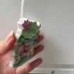 Refrigerator Magnet: Frog Cottage With Leaf Roof and Pink Flowers — product photo 3