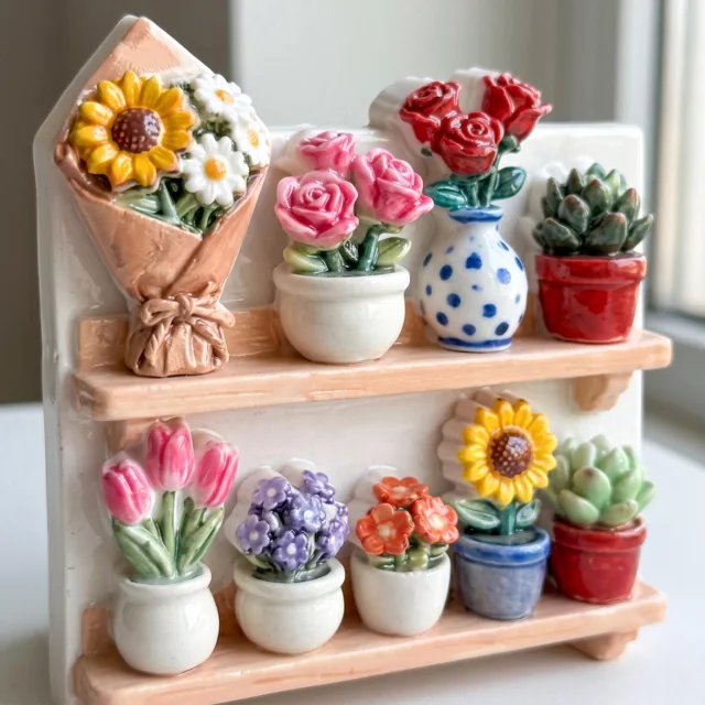 Flower Shelf Fridge Magnet, Colorful Potted Plants Display — product photo 7